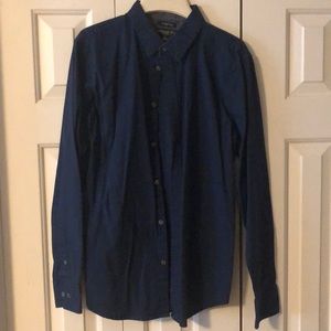 London Fog navy blue button down shirt size large